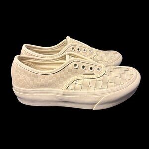Vans Women’s 6 Men's 4.5 Classic Slip-On Woven Leather Checkerboard White Shoes